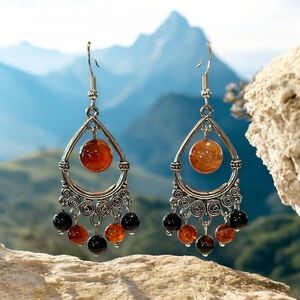 20180 Dream and carnelian red agate earrings